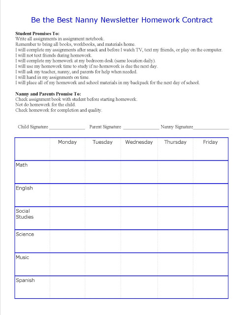 Nanny and Child Homework Contract